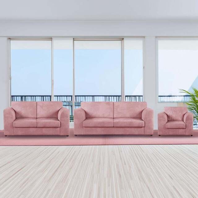 Luxor 6 Seater Pink Jumbo Cord Full Back Sofa Suite - Wilko - image 1
