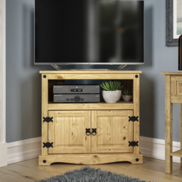 Vida Designs Corona 2 Door Single Shelf Pine Corner TV Unit - Size: 40 x 77 x 70cm - Brown - Wilko - thumbnail 7