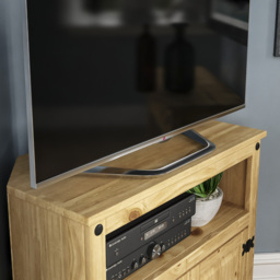 Vida Designs Corona 2 Door Single Shelf Pine Corner TV Unit - Size: 40 x 77 x 70cm - Brown - Wilko - thumbnail 4