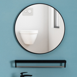 Living and Home Black Frame Nordic Wall Mounted Bathroom Mirror 80cm - Size: 80 x 80cm - Wilko - thumbnail 5