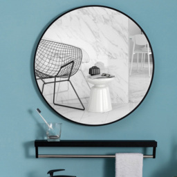 Living and Home Black Frame Nordic Wall Mounted Bathroom Mirror 80cm - Size: 80 x 80cm - Wilko - thumbnail 3