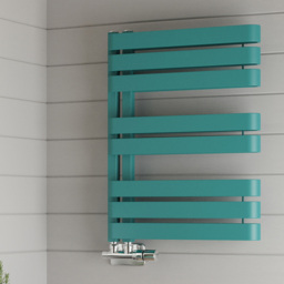 Terma Warp S Matt Teal Heated Towel Rail 1535 BTU 655 x 500mm - Size: 65.5 x 50 x 11.2cm - Blue - Wilko - thumbnail 3
