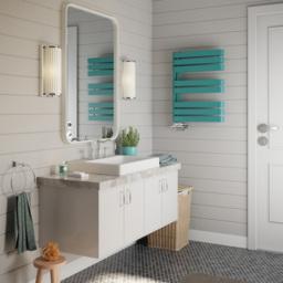 Terma Warp S Matt Teal Heated Towel Rail 1535 BTU 655 x 500mm - Size: 65.5 x 50 x 11.2cm - Blue - Wilko - thumbnail 7