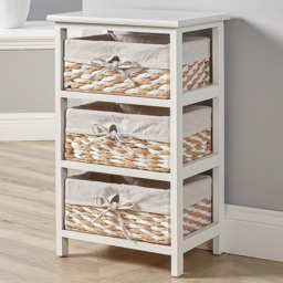 Home Source Norfolk 3 Basket Drawer White Storage Cabinet - Size: 60 x 27 x 37cm - Wilko - thumbnail 1