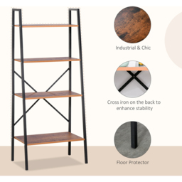 Portland 4 Shelf Vintage Black brown Ladder Bookcase - Wilko - thumbnail 5