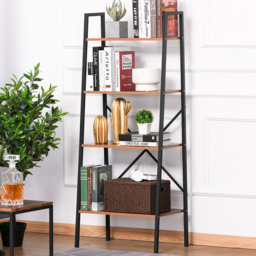 Portland 4 Shelf Vintage Black brown Ladder Bookcase - Wilko - thumbnail 1