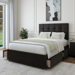 Bedmaster Super King Charcoal Linen 4 Drawer Divan Base with Pearl Headboard - Grey - Wilko - thumbnail 3
