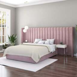 Aspire Furniture Grandeur Blush Plush Velvet Wing Headboard - Size: Emperor - Pink - Aspire Beds - Wilko - thumbnail 3