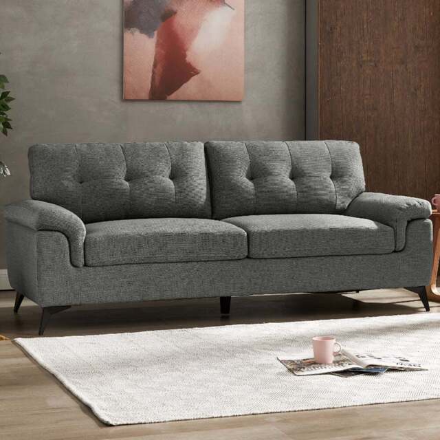 Home Detail Dylan 3 Seater Dark Grey Linen Sofa - Wilko - image 1