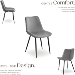 tectake Monroe Set of 4 Grey Velvet Padded Dining Chair - Wilko - thumbnail 4