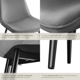 tectake Monroe Set of 4 Grey Velvet Padded Dining Chair - Wilko - thumbnail 6