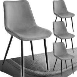 tectake Monroe Set of 4 Grey Velvet Padded Dining Chair - Wilko - thumbnail 3