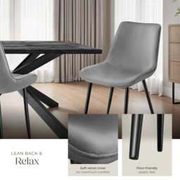 tectake Monroe Set of 4 Grey Velvet Padded Dining Chair - Wilko - thumbnail 5