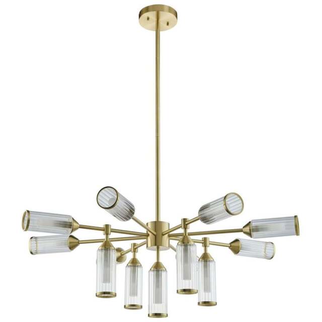 Merano Trieste Clear Frosted Glass Satin Brass Plate Multi Arm Pendant Ceiling Light - Size: 89.3 x 89.3 x 109cm - Brown - Wilko - image 1