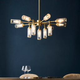 Merano Trieste Clear Frosted Glass Satin Brass Plate Multi Arm Pendant Ceiling Light - Size: 89.3 x 89.3 x 109cm - Brown - Wilko - thumbnail 3