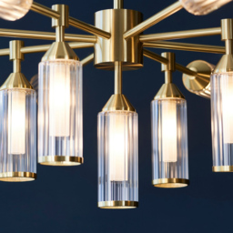 Merano Trieste Clear Frosted Glass Satin Brass Plate Multi Arm Pendant Ceiling Light - Size: 89.3 x 89.3 x 109cm - Brown - Wilko - thumbnail 6