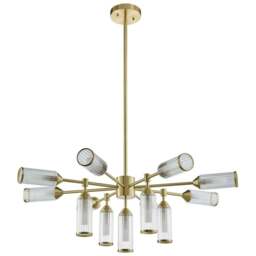 Merano Trieste Clear Frosted Glass Satin Brass Plate Multi Arm Pendant Ceiling Light - Size: 89.3 x 89.3 x 109cm - Brown - Wilko