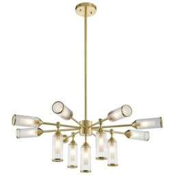 Merano Trieste Clear Frosted Glass Satin Brass Plate Multi Arm Pendant Ceiling Light - Size: 89.3 x 89.3 x 109cm - Brown - Wilko - thumbnail 4