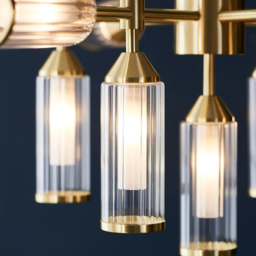 Merano Trieste Clear Frosted Glass Satin Brass Plate Multi Arm Pendant Ceiling Light - Size: 89.3 x 89.3 x 109cm - Brown - Wilko - thumbnail 5