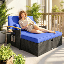 Outsunny 2 Seater Brown Garden Rattan Daybed with Ottoman - Wilko