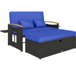 Outsunny 2 Seater Brown Garden Rattan Daybed with Ottoman - Wilko - thumbnail 3