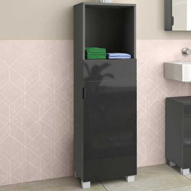 Loft24 Altas Single Door Single Drawer Grey Midi Cabinet - Size: 129 x 38 x 36cm - Wilko - image 1