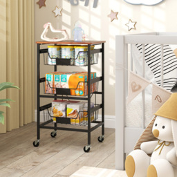 Costway Black and Wood 4 Tier Rolling Kitchen Storage Cart with DIY Chalk Labels - Size: 42 x 31 x 74cm - Wilko - thumbnail 6