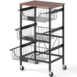 Costway Black and Wood 4 Tier Rolling Kitchen Storage Cart with DIY Chalk Labels - Size: 42 x 31 x 74cm - Wilko - thumbnail 5