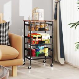 Costway Black and Wood 4 Tier Rolling Kitchen Storage Cart with DIY Chalk Labels - Size: 42 x 31 x 74cm - Wilko - thumbnail 3