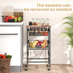 Costway Black and Wood 4 Tier Rolling Kitchen Storage Cart with DIY Chalk Labels - Size: 42 x 31 x 74cm - Wilko - thumbnail 7