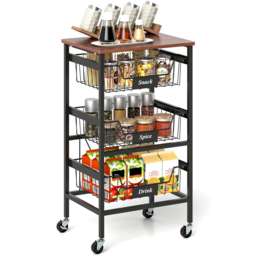 Costway Black and Wood 4 Tier Rolling Kitchen Storage Cart with DIY Chalk Labels - Size: 42 x 31 x 74cm - Wilko - thumbnail 4