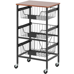 Costway Black and Wood 4 Tier Rolling Kitchen Storage Cart with DIY Chalk Labels - Size: 42 x 31 x 74cm - Wilko