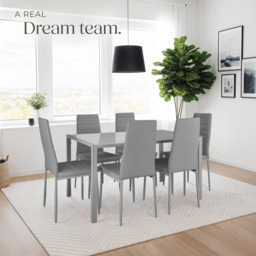 tectake Set of 4 Grey High Backrest Padded Dining Chair - Wilko - thumbnail 4