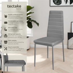 tectake Set of 4 Grey High Backrest Padded Dining Chair - Wilko - thumbnail 5