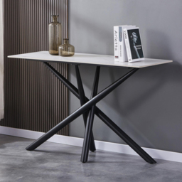 wilko Arlo White Wood Grain Ceramic Console Table - Size: 202 x 120 x 45cm - Shankar