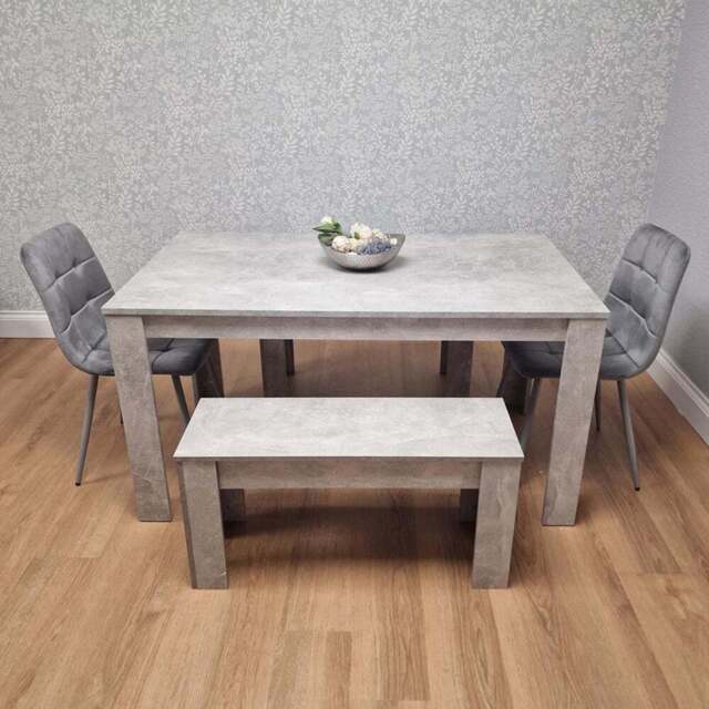 Kosy Koala Rocco 4 Seater Wooden Velvet Dining Bench Set Stone Grey and Grey - Wilko - image 1