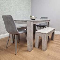 Kosy Koala Rocco 4 Seater Wooden Velvet Dining Bench Set Stone Grey and Grey - Wilko - thumbnail 4
