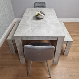 Kosy Koala Rocco 4 Seater Wooden Velvet Dining Bench Set Stone Grey and Grey - Wilko - thumbnail 6