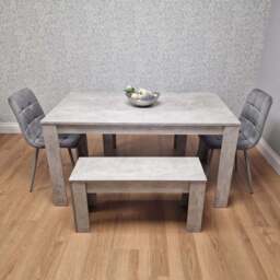Kosy Koala Rocco 4 Seater Wooden Velvet Dining Bench Set Stone Grey and Grey - Wilko