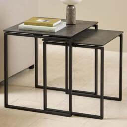 Florence Katrine Black Ceramic Square Nest of Coffee Tables Set of 2 - Size: 55 x 50 x 50cm - Furniture To Go - Wilko