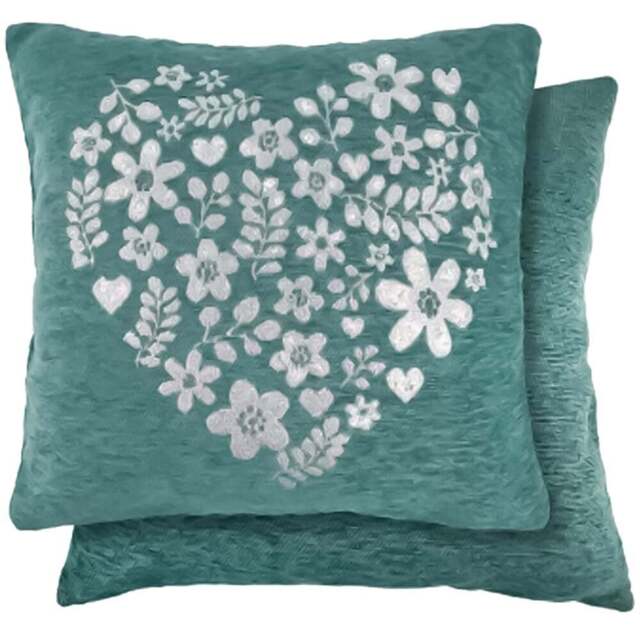 Serene Love Heart Aqua Cushion Cover 43 x 43cm - Blue - Wilko - image 1
