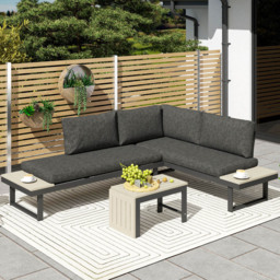 Outsunny 4 Seater L Shaped Aluminium Furniture Set with Coffee Table - Size: 64 x 68 x 160cm - Grey - Wilko
