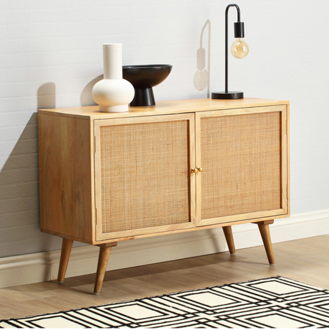 Desser Manhattan 2 Door Natural Rattan and Mango Wood Sideboard - Size: 40 x 100 x 70cm - Brown - Wilko - image 1
