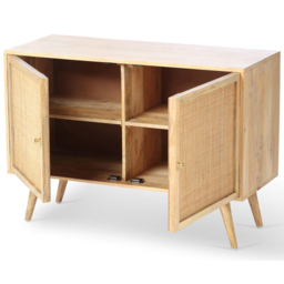 Desser Manhattan 2 Door Natural Rattan and Mango Wood Sideboard - Size: 40 x 100 x 70cm - Brown - Wilko - thumbnail 4