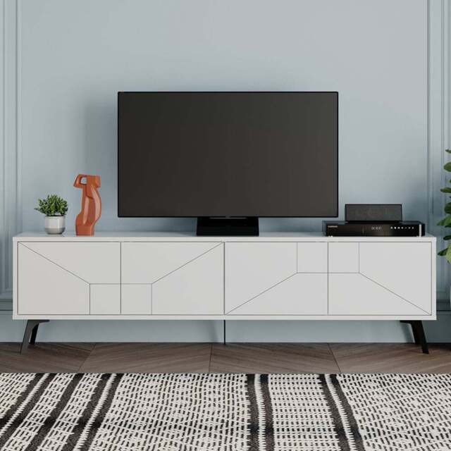 Decortie Dune 4 Door White TV Unit - Size: 50.0  x 180.0  x 29.6 cm - Wilko - image 1