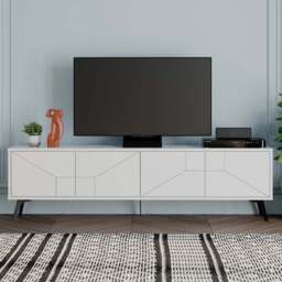 Decortie Dune 4 Door White TV Unit - Size: 50.0  x 180.0  x 29.6 cm - Wilko - thumbnail 1