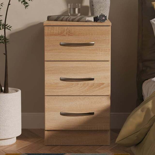 Crowndale Avin 3 Drawer Bardolino Oak Bedside Cabinet - Wilko - image 1