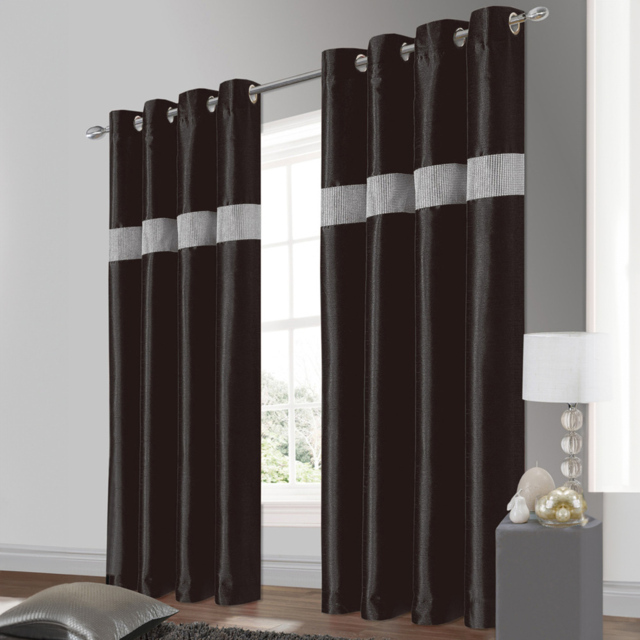 Intimates Belleza Black Eyelet Curtains 117 x 137cm - Size: W 117 x D 137cm - Wilko - image 1