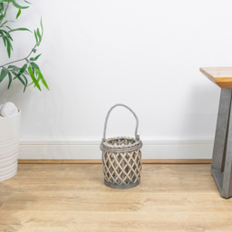 JVL Luna Grey Wash Natural Willow Wood Lantern with Braided Rope Handle 2 Pack - Size: 16.5 x 15 x 15cm - Wilko - thumbnail 3