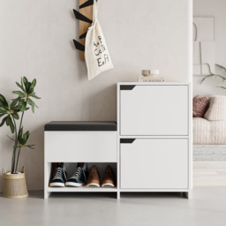 Decortie Haven 2 Door Single Shelf White Modern Shoe Storage Bench with Hidden Compartment - Size: 80.5 x 101.5 x 35.5cm - Wilko - thumbnail 5